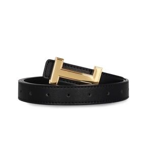 Classic H Gold Logo Leather Belt in Black